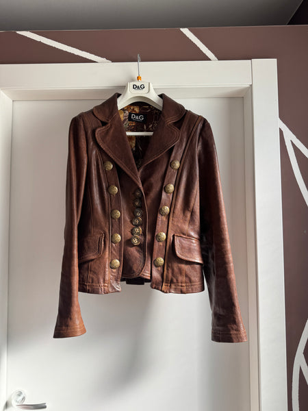 Giacca in pelle vintage D&G Dolce & Gabbana – Stile Militare/Napoleonico - Taglia IT 42