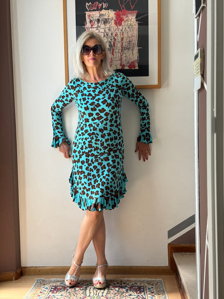 Blumarine – Abito Fluido con Stampa Animalier e Volant 