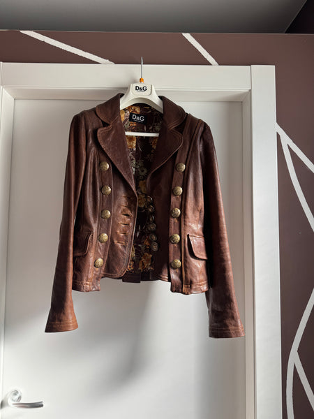 Giacca in pelle vintage D&G Dolce & Gabbana – Stile Militare/Napoleonico - Taglia IT 42