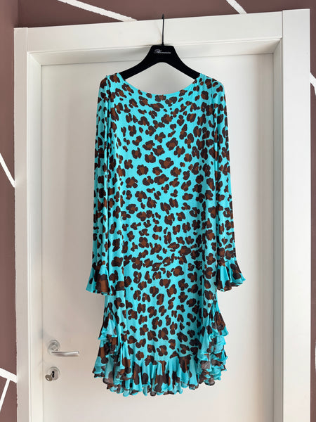 Blumarine – Abito Fluido con Stampa Animalier e Volant 