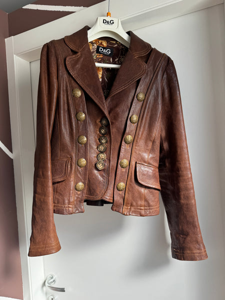 Giacca in pelle vintage D&G Dolce & Gabbana – Stile Militare/Napoleonico - Taglia IT 42