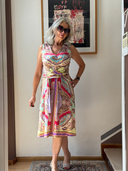 Etro – Abito Midi Smanicato in Viscosa con Stampa Paisley