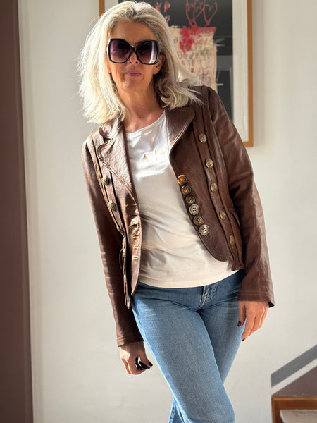 Giacca in pelle vintage D&G Dolce & Gabbana – Stile Militare/Napoleonico - Taglia IT 42