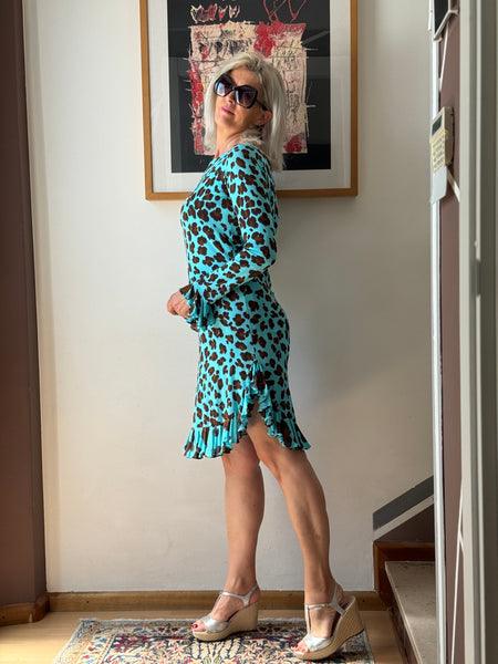 Blumarine – Abito Fluido con Stampa Animalier e Volant 