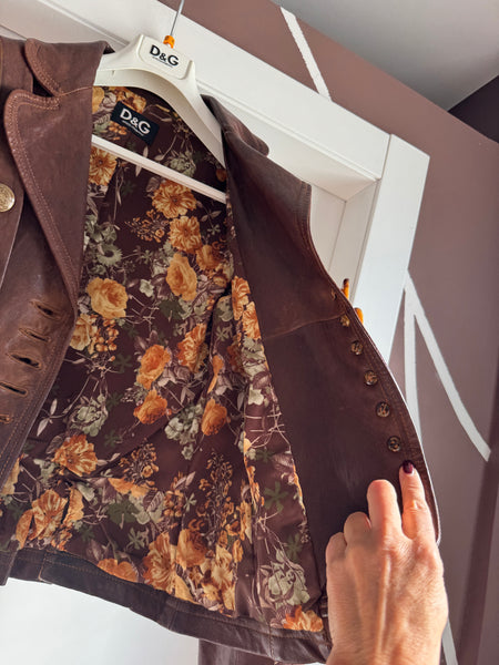 Giacca in pelle vintage D&G Dolce & Gabbana – Stile Militare/Napoleonico - Taglia IT 42