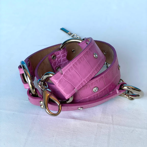 Cintura di Pelle Rosa D&G stampa coccodrillo